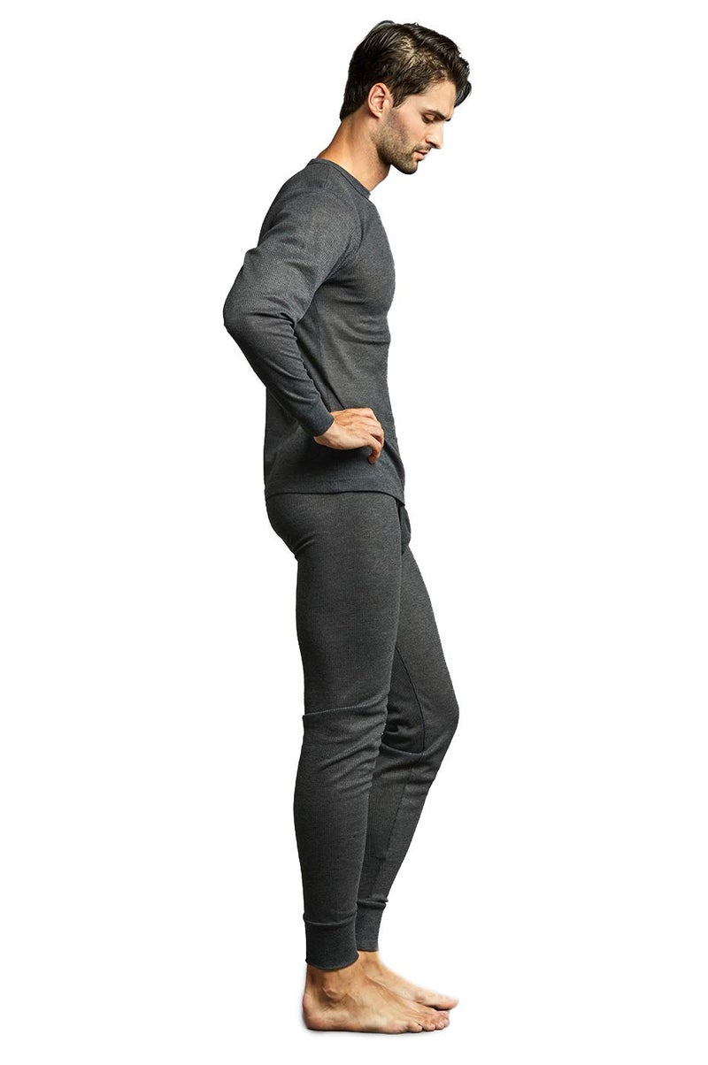 Knocker Men's Long Thermal Underwear Top and Bottom Set (M, Charcoal) - Image 3